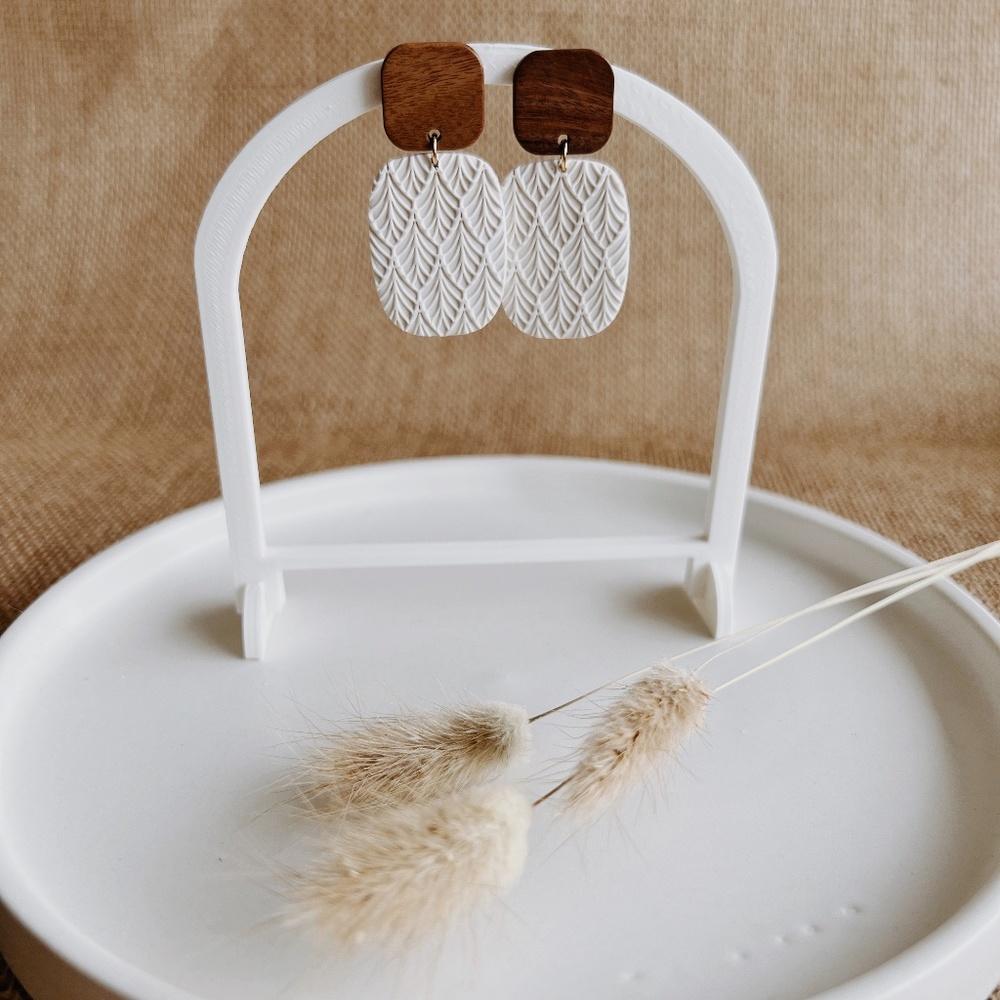 Ivory Block and Wooden Earrings